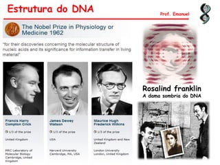 Estrutura do DNA Prof. Emanuel
Rosalind franklin
A dama sombria do DNA
 