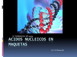 IV FARMACIA SP 2009
ACIDOS NUCLEICOS EN
MAQUETAS
                       Q. F. E Flores M.
 