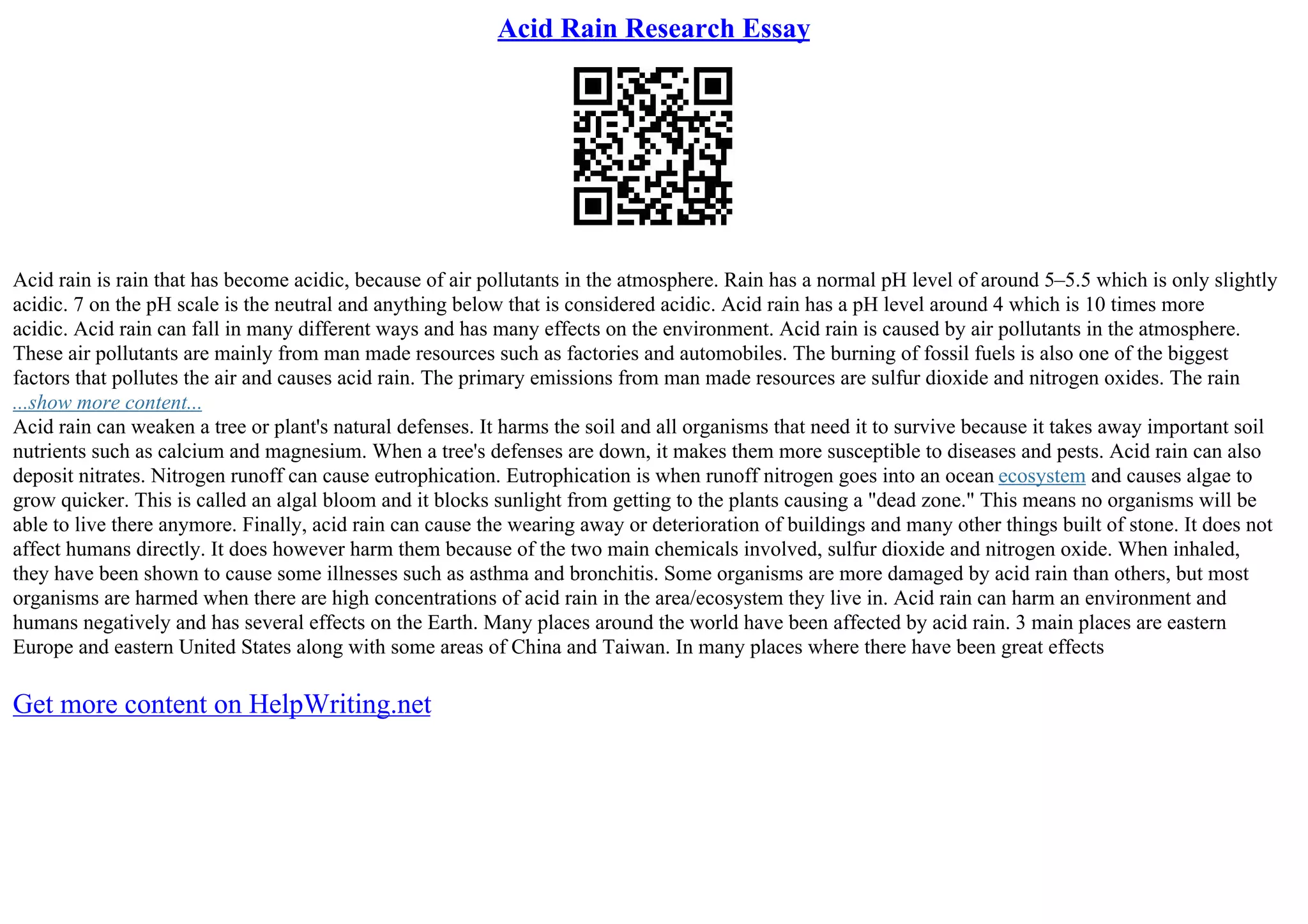 Acid Rain Research Essay | PDF