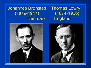 Johannes Brønsted   Thomas Lowry
   (1879-1947)        (1874-1936)
         Denmark     England
 