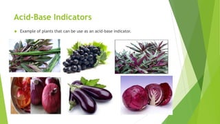 Acid-Base Indicators
 Example of plants that can be use as an acid-base indicator.
 