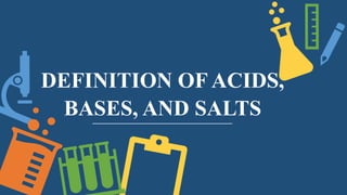 DEFINITION OF ACIDS,
BASES, AND SALTS
 