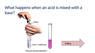 What happens when an acid is mixed with a
base?
Video
 