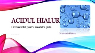 ACIDUL HIALURONIC
Element vital pentru sanatatea pielii
Acidul Hialuronic
Dr. Manuela Răvescu
 