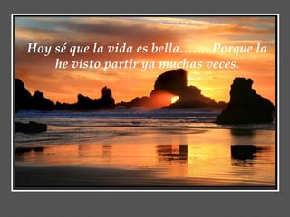 Hoy sé que la vida es bella……. Porque la he visto partir ya muchas veces. 