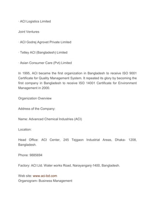 Aci management reporting system of aci | DOCX