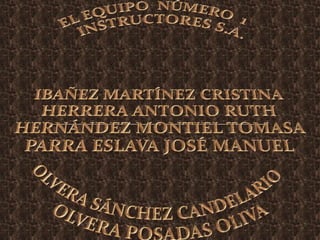 EL EQUIPO  NÚMERO  1   INSTRUCTORES S.A. IBAÑEZ MARTÍNEZ CRISTINA HERRERA ANTONIO RUTH HERNÁNDEZ MONTIEL TOMASA PARRA ESLAVA JOSÉ MANUEL OLVERA SÁNCHEZ CANDELARIO OLVERA POSADAS OLIVA 