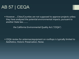 AB 57 | Complete ≠ Viable
However…. “Complete” does not equal “Viable”
If a application is “complete” but the design is NOT VIABLE,
or does not meet City/County development standards
(zoning or public works rules) the clock keeps ticking….
 