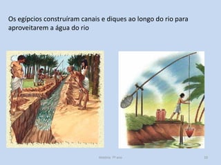 Os egípcios construíram canais e diques ao longo do rio para
aproveitarem a água do rio

História 7º ano

10

 