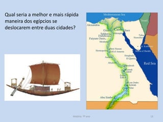 Qual seria a melhor e mais rápida
maneira dos egípcios se
deslocarem entre duas cidades?

História 7º ano

13

 