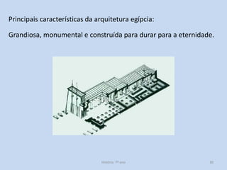 Principais características da arquitetura egípcia:
Grandiosa, monumental e construída para durar para a eternidade.

História 7º ano

30

 