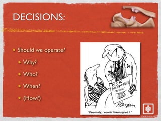 DECISIONS:
Should we operate?
Why?
Who?
When?
(How?)
 