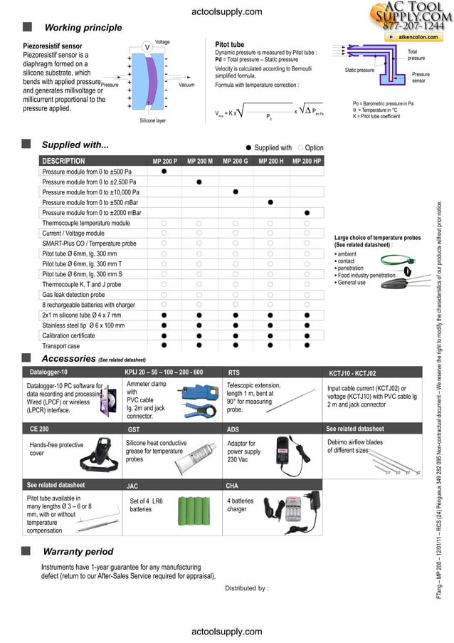 Kimo MP 200 P Thermo Anemometer Datasheet