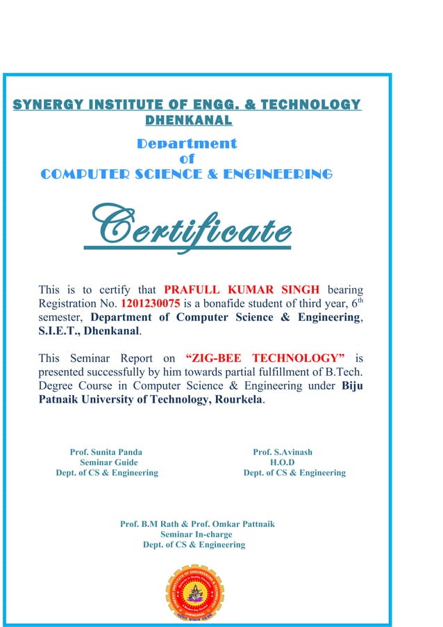 Acknowledgement & certficate on skinput