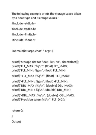 Comprehensive Overview of Data Types in C Programming Language | DOCX