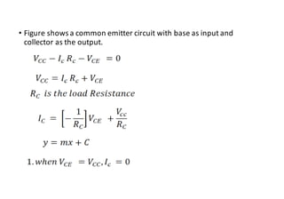 • Figure shows a common emitter circuit with base as input and
collector as the output.
 