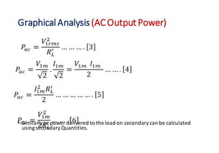 GraphicalAnalysis(ACOutput Power)
• Similarlyac power delivered to the load on secondarycan be calculated
usingsecondaryQuantities.
 