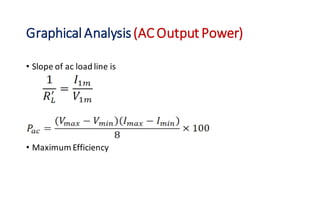 GraphicalAnalysis(ACOutput Power)
• Slope of ac load line is
• Maximum Efficiency
 
