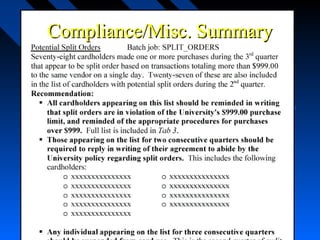 Compliance/Misc. SummaryCompliance/Misc. Summary
 