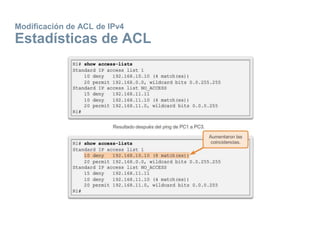 Modificación de ACL de IPv4
Estadísticas de ACL
 