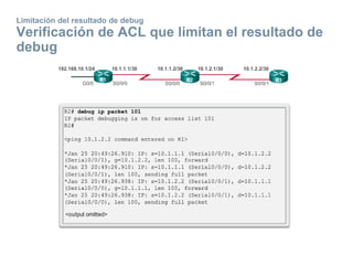 Limitación del resultado de debug
Verificación de ACL que limitan el resultado de
debug
 