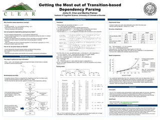 Getting the Most out of Transition-based Dependency ParsingJinho D. Choi and Martha PalmerInstitute of Cognitive Science, University of Colorado at Boulder Parsing Algorithm Experiments Introduction Bootstrapping Technique Experimental setup ,[object Object]