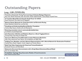Outstanding Papers
2017/12/4ISID - ACL2017参加報告43
Towards an Automatic Turing Test: Learning to Evaluate Dialogue Responses...