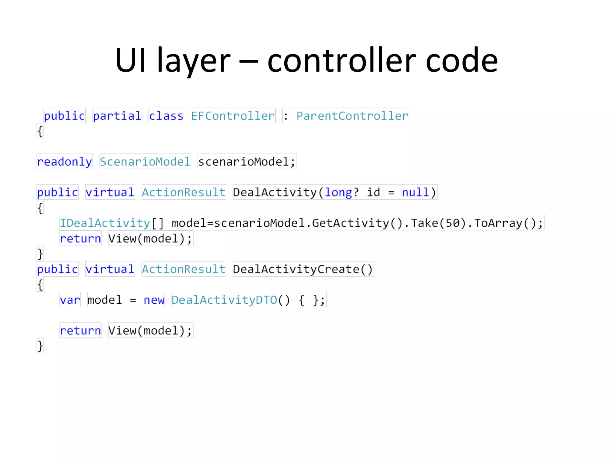 UI layer – controller code
 