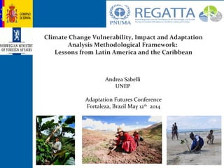 Climate Change Vulnerability, Impact and Adaptation
Analysis Methodological Framework:
Lessons from Latin America and the Caribbean
Andrea Sabelli
UNEP
Adaptation Futures Conference
Fortaleza, Brazil May 12th
2014
 