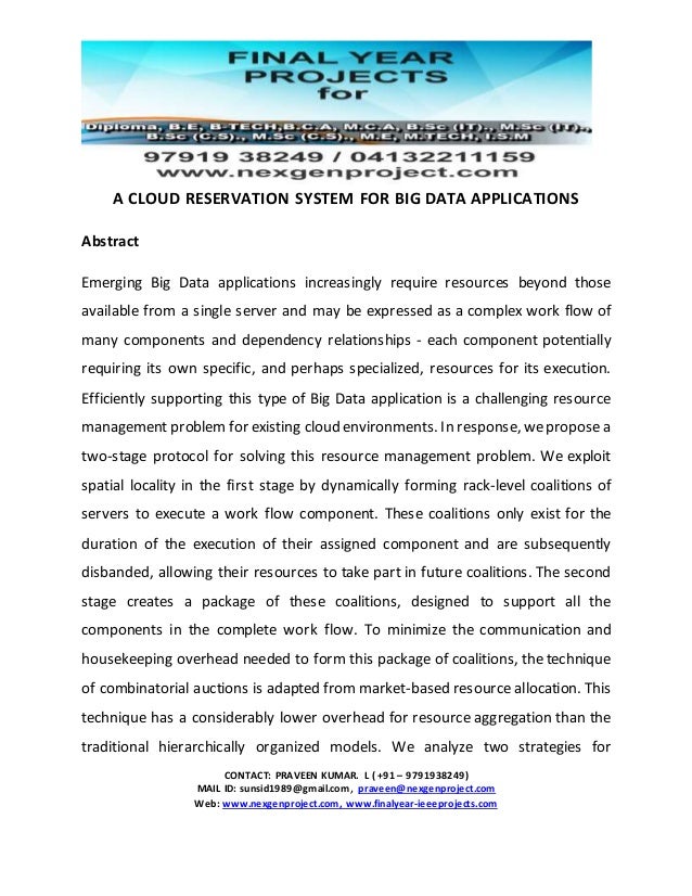 A cloud reservation system for big data applications