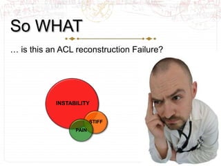 So WHAT
INSTABILITY
STIFF
PAIN
… is this an ACL reconstruction Failure?
 