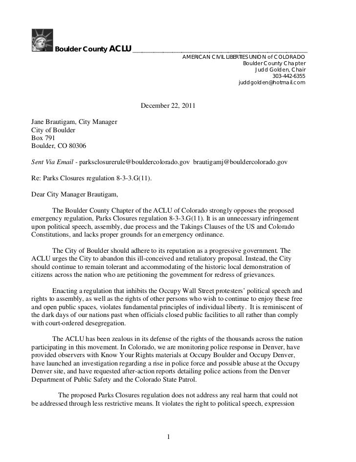 aclu letter on park closure aclu letter