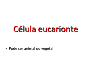 Célula eucarionte Pode ser animal ou vegetal 