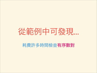 從範例中可發現...
耗費許多時間檢查有序數對
 