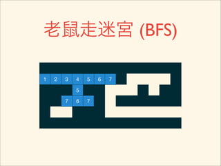 老鼠走迷宮 (BFS)

1   2   3   4   5   6   7

            5

        7   6   7
 