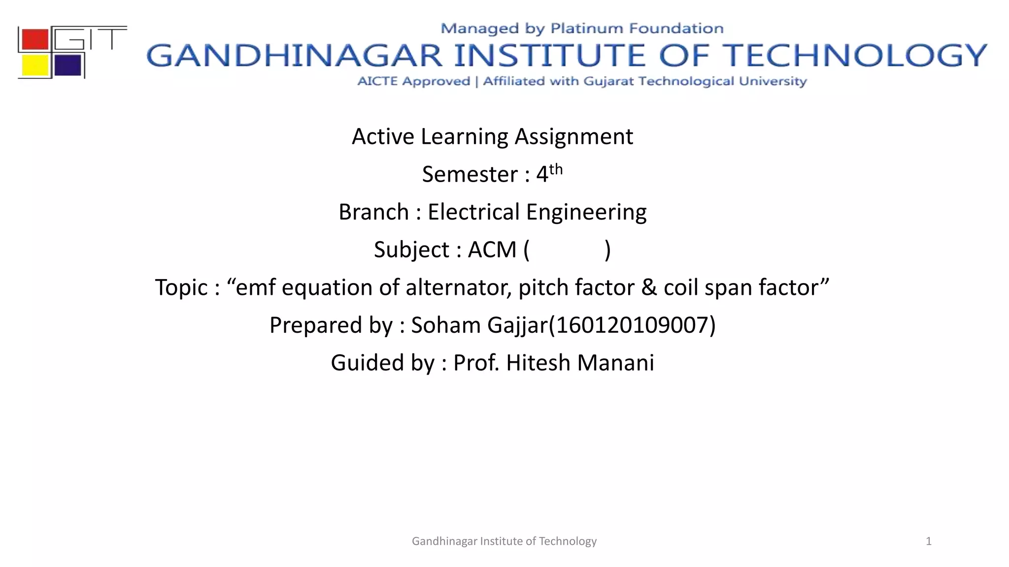 emf equation of alternator, pitch factor & coil span factor PPT