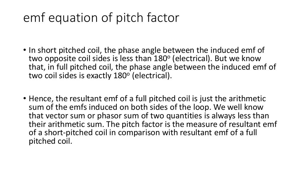 emf equation of alternator, pitch factor & coil span factor