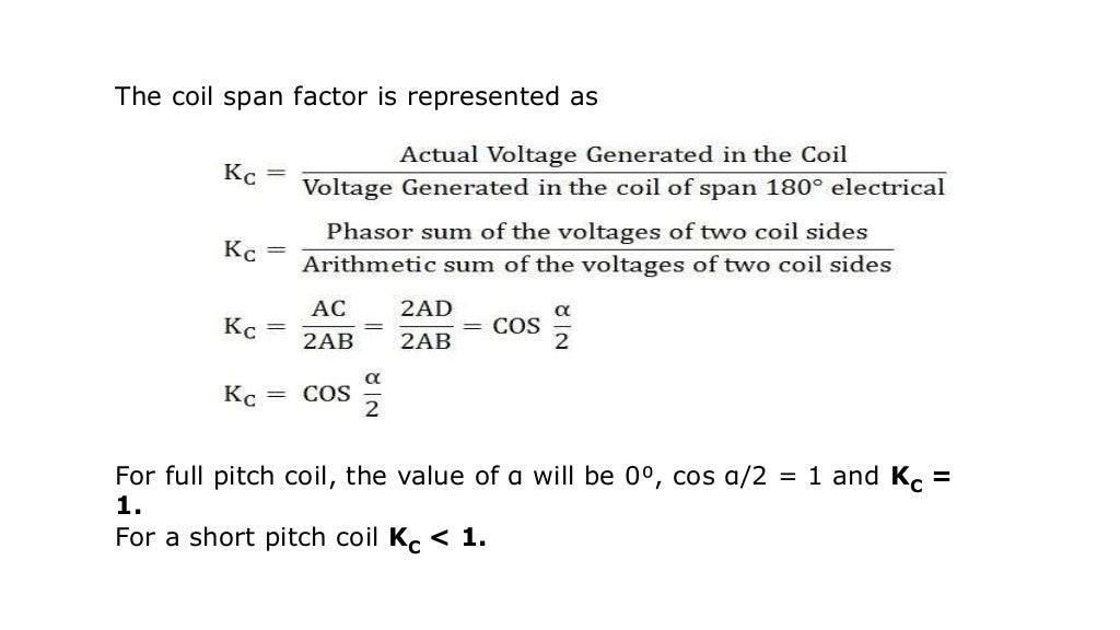 emf equation of alternator, pitch factor & coil span factor