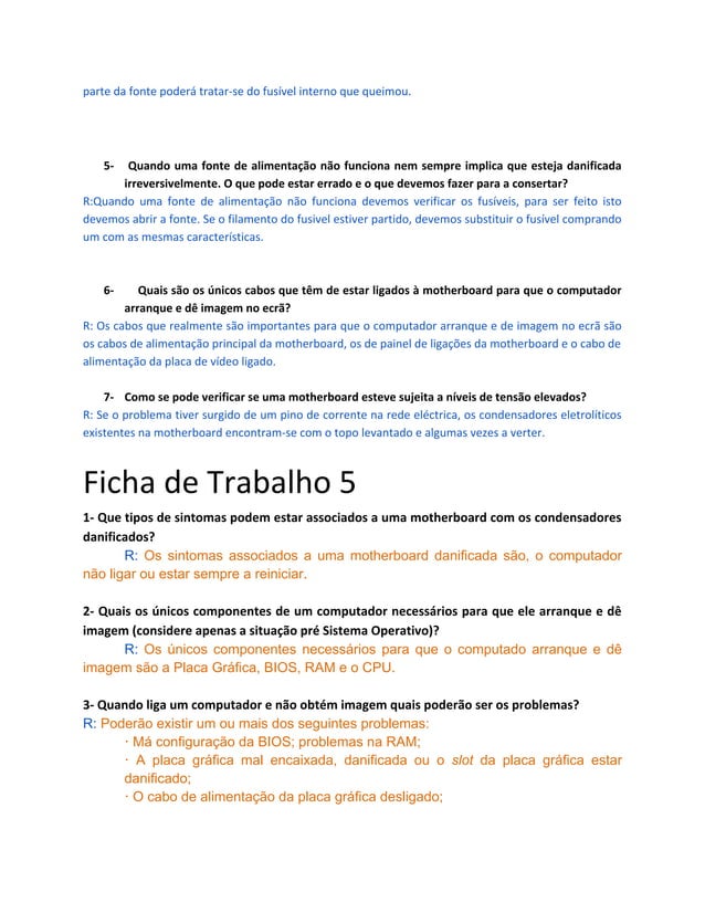 Ac m3 correção das fichas de trabalho 4 5 6 7 | PDF