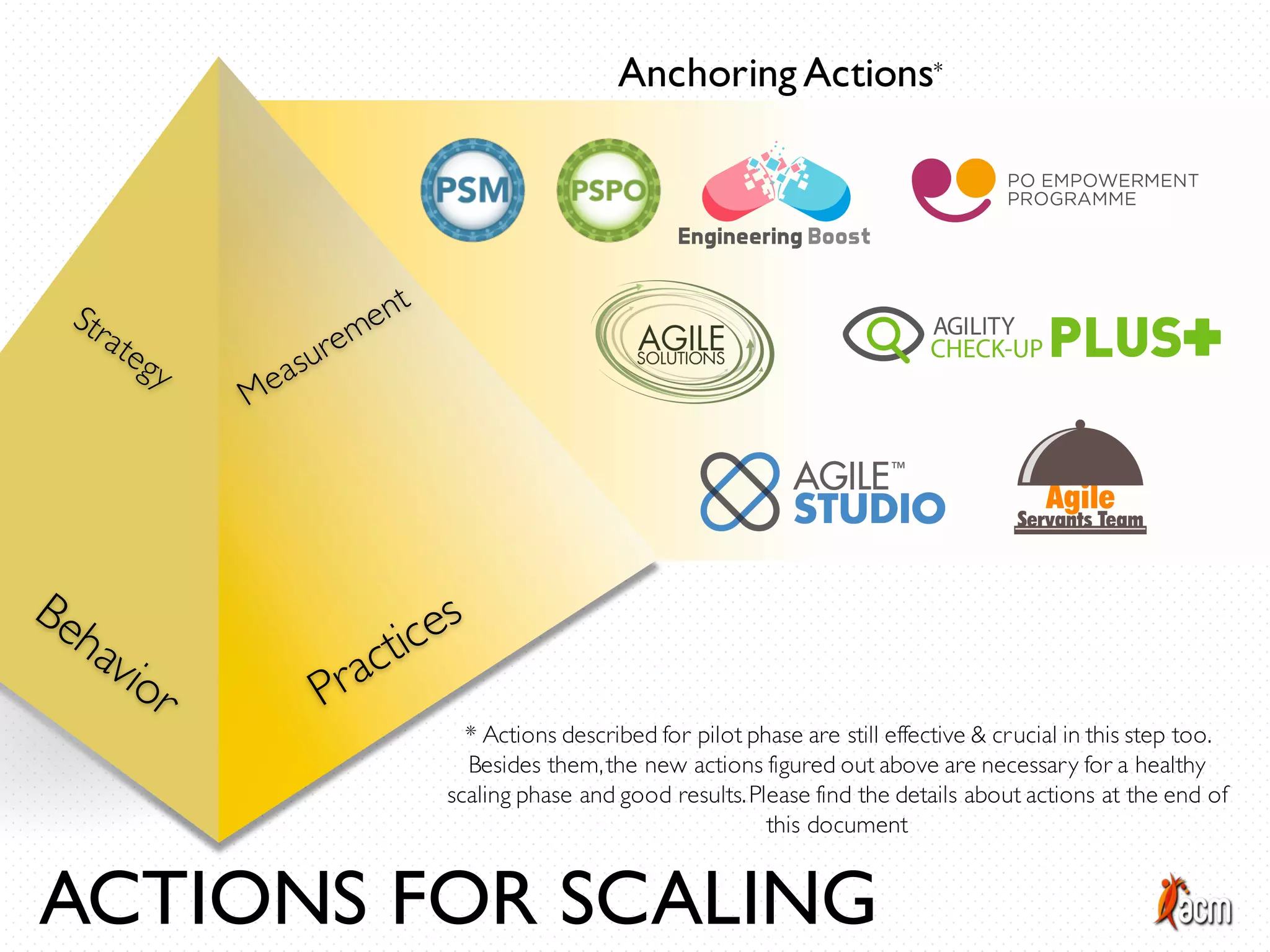 ACTIONS FOR SCALING
Anchoring Actions*
* Actions described for pilot phase are still effective & crucial in this step too.
Besides them,the new actions figured out above are necessary for a healthy
scaling phase and good results.Please find the details about actions at the end of
this document
 