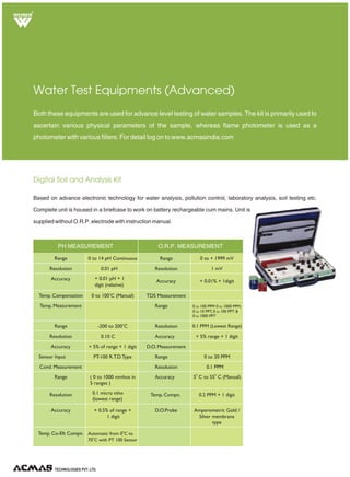 Monocular Inclined Research Microscope
Trinocular Research Microscope
The basic and advanced level microscopes are ideally used for all kind of pathology and microbiology applications.
These microscopes are fitted for all basic and research based applications. For more details log on to
www.acmasindia.com.
Microscopes
A rigid and heavy stand for perfect stability on horse shoe base with observation tube inclined at 45 degree
and rotatable in 360 degree with perfectly centered quadruple revolving nose piece, fixed stage with
precision. Co Axial Mechanical stage with graduated scale and vernier on both sides fitted with sub stage
bright field condenser NA 1.3 achromatic objectives (5x,10x, 45x and 100x)and Huygenian Eye pieces
(H5x and WF 10x) supplied in wooden cabinet.
They have heavy duty ball bearings quadruple revolving nosepiece and fixed stage with precision mechanical
stage for x and y movement of slide up to 50 x 75mm. These are built in base HALOGEN ILLUMINATION
system 6V-20W supplied with electrical system, regulator, and concave reflecting mirror attachment for
day light use. Achromatic objectives (5x, 10x, 45x, and 100x) and eye Pieces (5x, 10x, WF) are also
Supplied in wooden cabinet.
They have heavy duty ball bearings quadruple revolving nosepiece and fixed stage with precision
mechanical stage for x and y movement of slide up to 50 x 75 mm. These are built in base HALOGEN
ILLUMINATION system 6V-20W. Moreover they are supplied with electrical system, regulator, and
concave reflecting mirror attachment for day light use. Achromatic objectives (5x, 10x, 45x, and 100x)
and Eye Pieces (5x, 10x, WF) are also Supplied in wooden cabinet with lock and key of thermocol with
trinocular head.
TECHNOLOGIES PVT. LTD.
R
Binocular Research Microscope
 