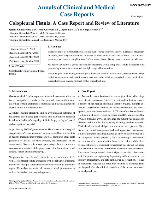 Colopleural Fistula. A Case Report and Review of Literature | PDF