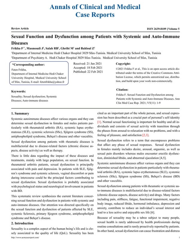 Sexual Function and Dysfunction among Patients with Systemic and Auto ...
