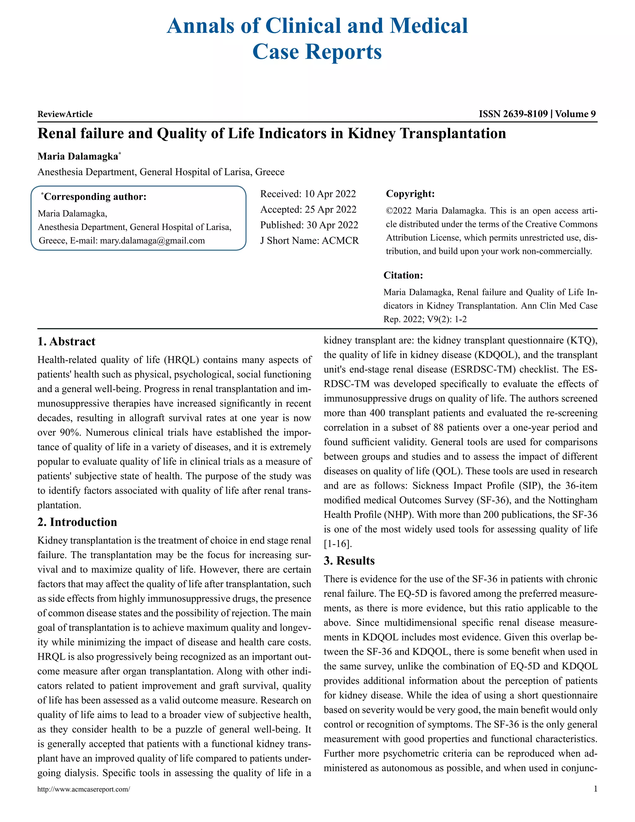 Renal failure and Quality ofLlife Indicators in Kidney Transplantation ...