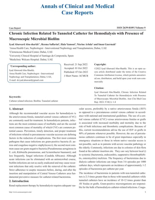 Chronic Infection Related To Tunneled Catheter for Hemodialysis with ...