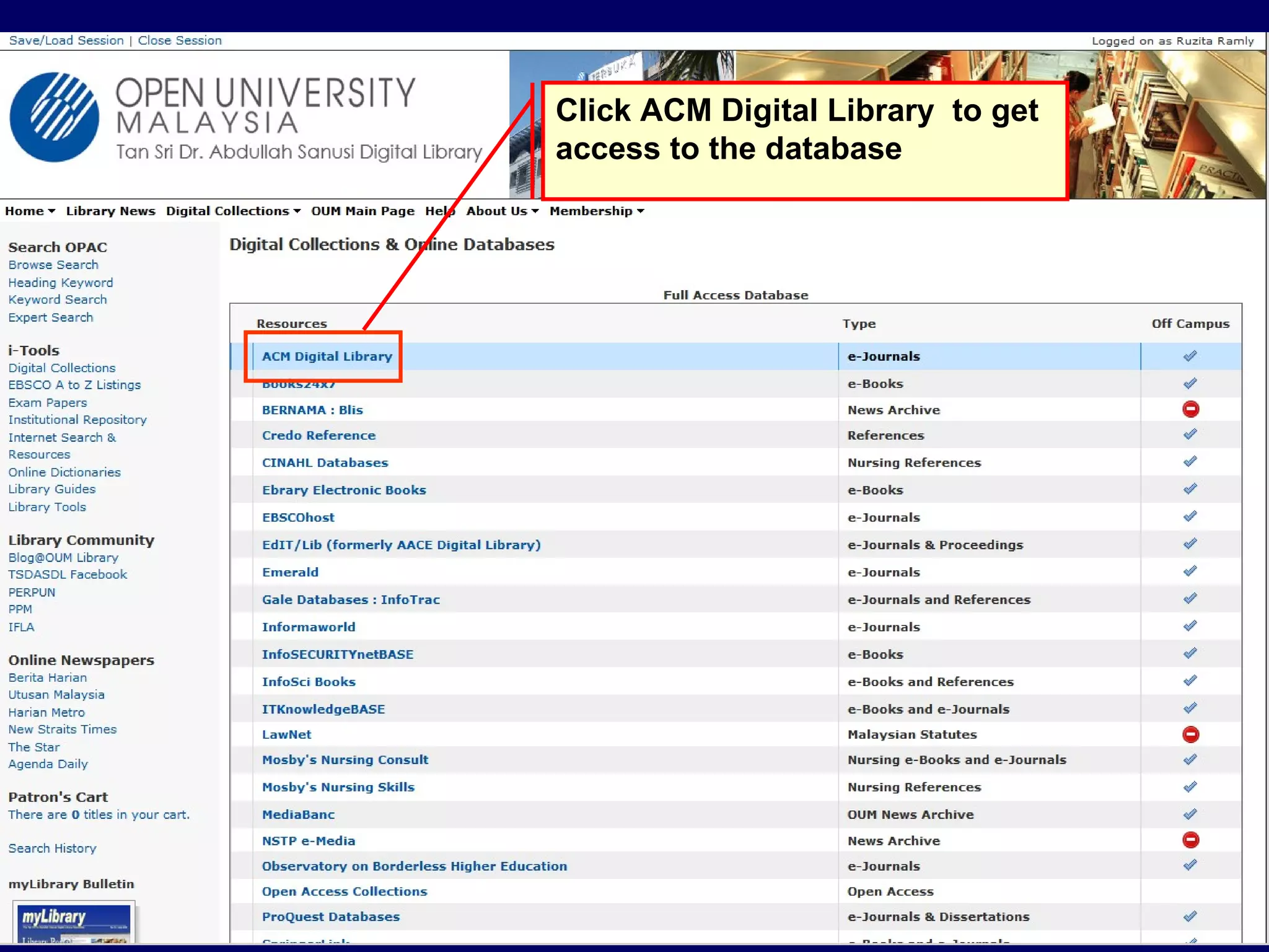 Click ACM Digital Library  to get access to the database 