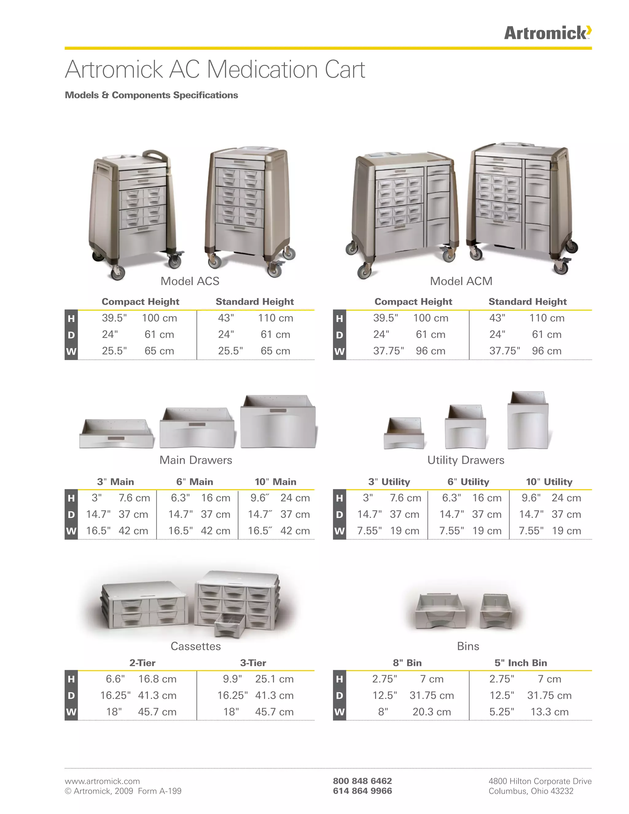 Artromick Ac Medication Cart Spec Sheet for Hospital Computing