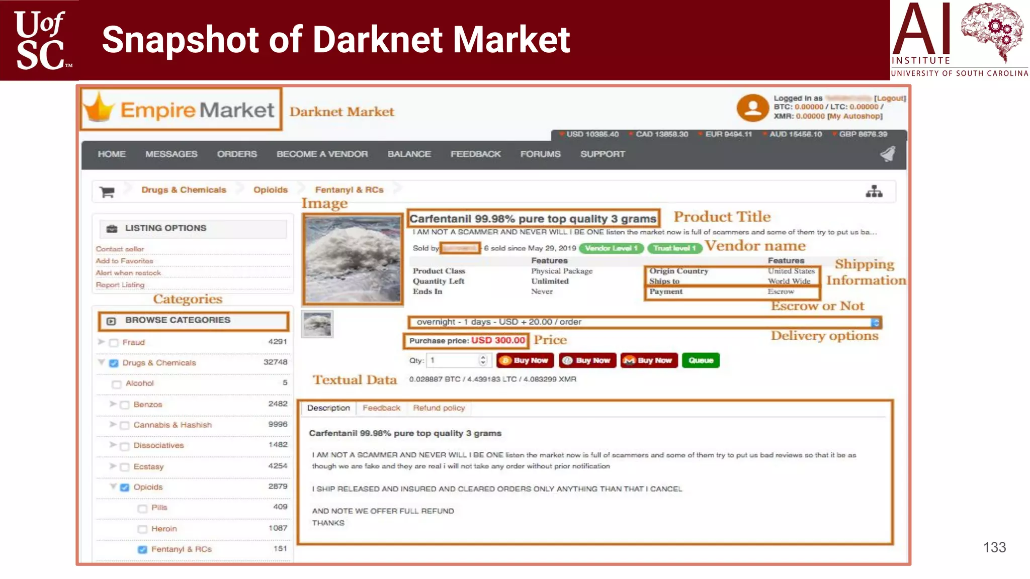 Snapshot of Darknet Market
133
 