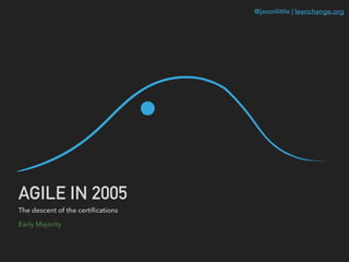 @jasonlittle | leanchange.org
AGILE IN 2005
The descent of the certiﬁcations
Early Majority
 