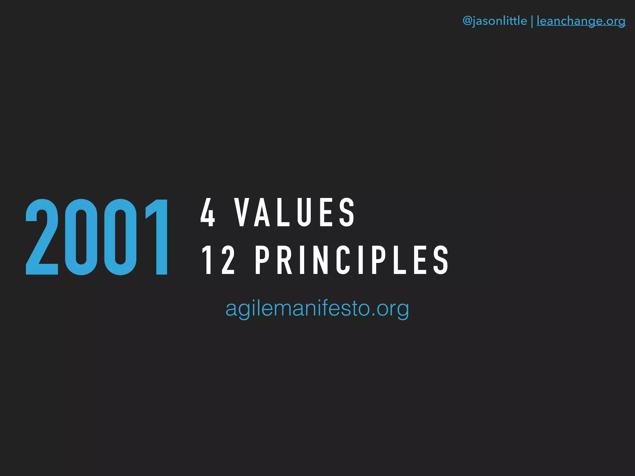 @jasonlittle | leanchange.org
2001 4 VALUES
12 PRINCIPLES
agilemanifesto.org
 